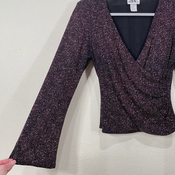 Vintage Pink Glitter Crossover Wrap Flare Sleeve Top Party Whimsigoth 90s Goth M - Picture 5 of 8